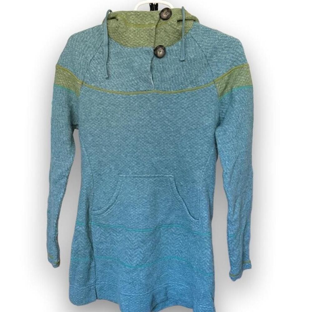 PrAna Women’s Small Wool Blend Hooded Pullover Tunic Teal Green